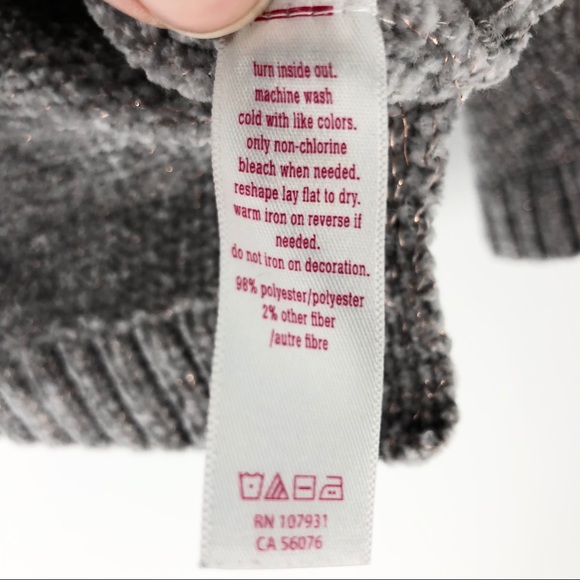 Justice Girl’s Gray Chenille Sequin Heart Sweater - Picture 2 of 8